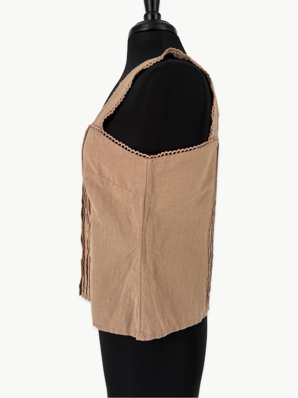 Amour Vert Crochet Trim Tank Top Size Medium in Sand Linen Organic Cotton NWT - Picture 6 of 11